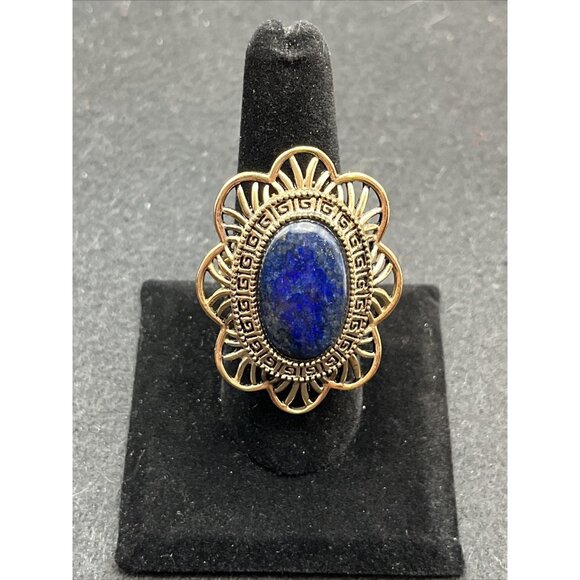 Barse Jewelry - Vintage Barse Ring Bronze & Lapis Lazuli Large Ornate Statement Size 8.5